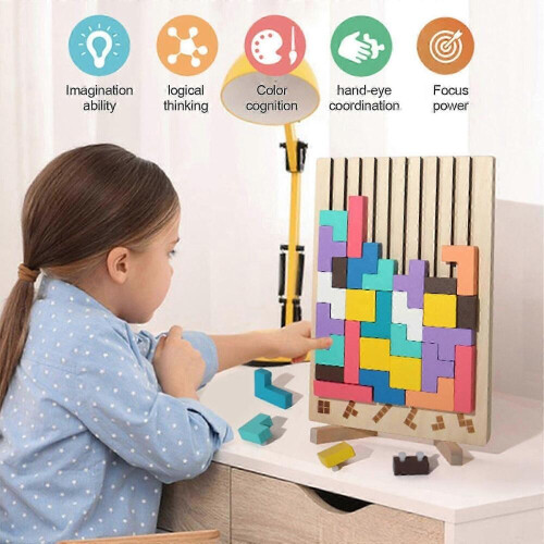 50% Έκπτωση - Ξύλινο Παιχνίδι Tetris Παζλ Tangram για Παιδιά Iq Intellectual Εκπαιδευτι 2