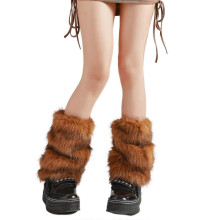 Calentadores de piernas de felpa para mujer, de moda, con lunares de animales, puños de bota peludos, calcetines sin pie para uso diario y e