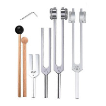 Conjunto de 4 diapasões (128Hz, 136,1Hz, 528Hz, 4096Hz) para alívio do estresse por meio de sons.