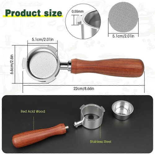 Filterholder 51 mm til Dedica EC680/EC685 kaffemaskine, bundløs filterholder med filterkurve 2