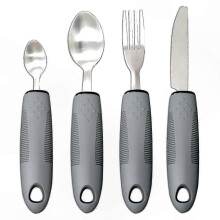 Anti-Tremor-Besteckset für Senioren und Menschen mit Behinderung, ergonomisches Design, Grau, 1 Stück