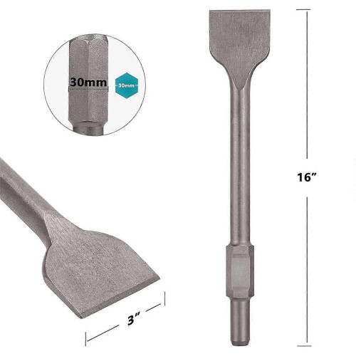 Cinzel hexagonal de 1-3/16 polegadas para desbaste, cinzel de aço de 3 x 16 polegadas para remoção de azulejos, para martelo demolidor elétr 2