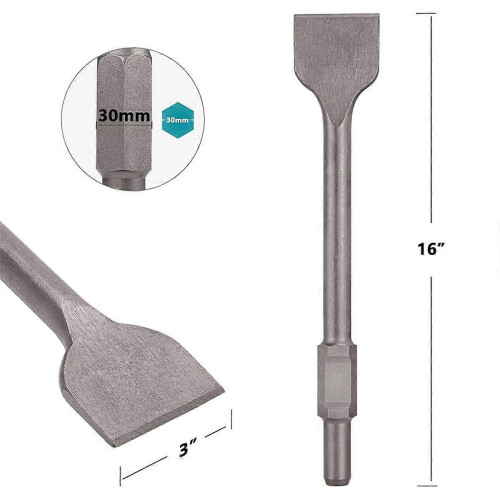 Cinzel hexagonal de 1-3/16 polegadas para desbaste, cinzel de aço de 3 x 16 polegadas para remoção de azulejos, para martelo demolidor elétr 2