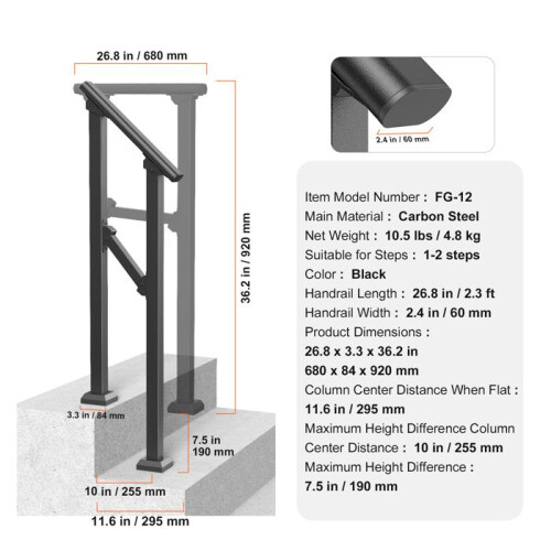 Rampe per Scale Esterne - DUOKU - FG-12 - Acciaio al Carbonio - Nero - 1 a 2 Scale 1