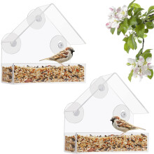 Vogelvoederhuisje voor aan het raam, met sterke zuignappen, transparant, ideaal om buiten vogels te observeren. Duurzaam, helder acryl. Een perfect