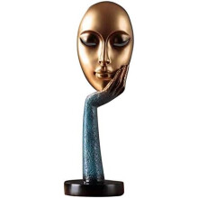 Estátua artística dourada de rosto, arte abstrata criativa para decoração de casa de pensadores, estátua de máscara de resina para segurar na