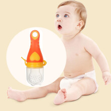 Baby Food Feeder M Orange, Silikonischer Säuglingsbeißring & Schnuller