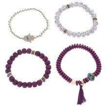 4-delige Boheemse armbandenset voor dames met kwade-Paars rood