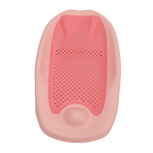 Foldable Pink Ergonomic Baby Bath Support with Heart Pattern, Plastic