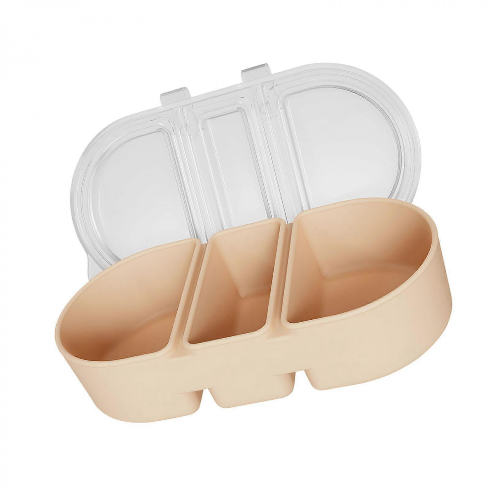Khaki(Pack Of 3) Elastomer Three Section Sauce Storage Cartons Impermeable Shih Tzus Seasonings Snackies Oven Safe Refrigerator Safe Kitchen Office 7441491131638