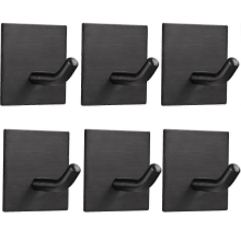 Black6 Pack2025 Heavy Duty Adhesive Hooks, Stick on Wall Adhesive Hangers, Strong Stainless Steel Holder, Self Adhesive Hooks for Kitchen Bathroom