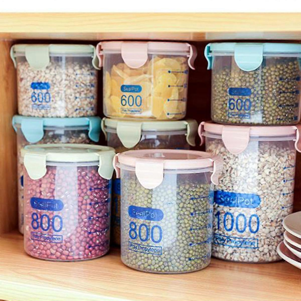 2026 Plastic Transparent Sealed Containers Kitchen Food Cereal Beans Nuts Storage Box (1000Ml Pink) 3807464158943