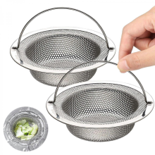 Lot de 2 passoires d'évier inox avec poignée, anti-obstruction, anti-rouille.