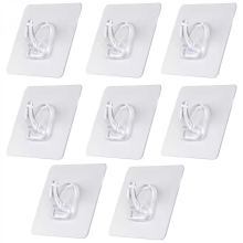 Adhesive Wall Hooks Heavy Duty Waterproof Nail Transparent for Kitchen Bathroom Doors 8 Pack