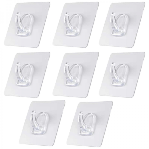 Adhesive Wall Hooks Heavy Duty Waterproof Nail Transparent for Kitchen Bathroom Doors 8 Pack