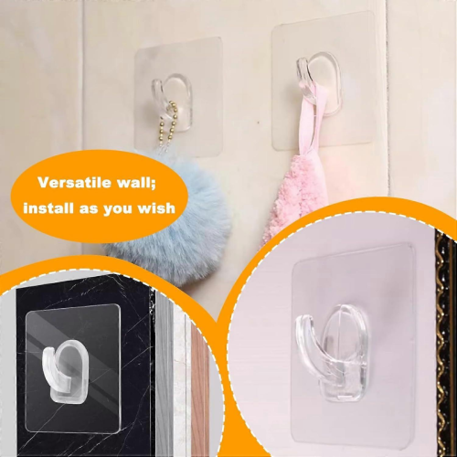 Adhesive Wall Hooks Heavy Duty Waterproof Nail Transparent for Kitchen Bathroom Doors 8 Pack 1