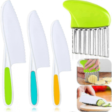 4 Pcs Kids Knife Set, Kids Safe Cooking Knives, Nylon Kids Kitchen Knife With Crinkle Cutter, Serrated Edges Plastic Toddler Knife Kids Knives For Rea