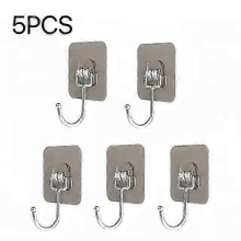 Lot de 5 crochets muraux adhésifs transparents étanches, 10 kg, sans clous, pour cuisine & salle de bain.