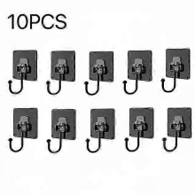Lot de 10 crochets adhésifs noirs extra-résistants (10 kg), 25-26 cm, étanches, sans perçage, pour cuisine & salle de bain.