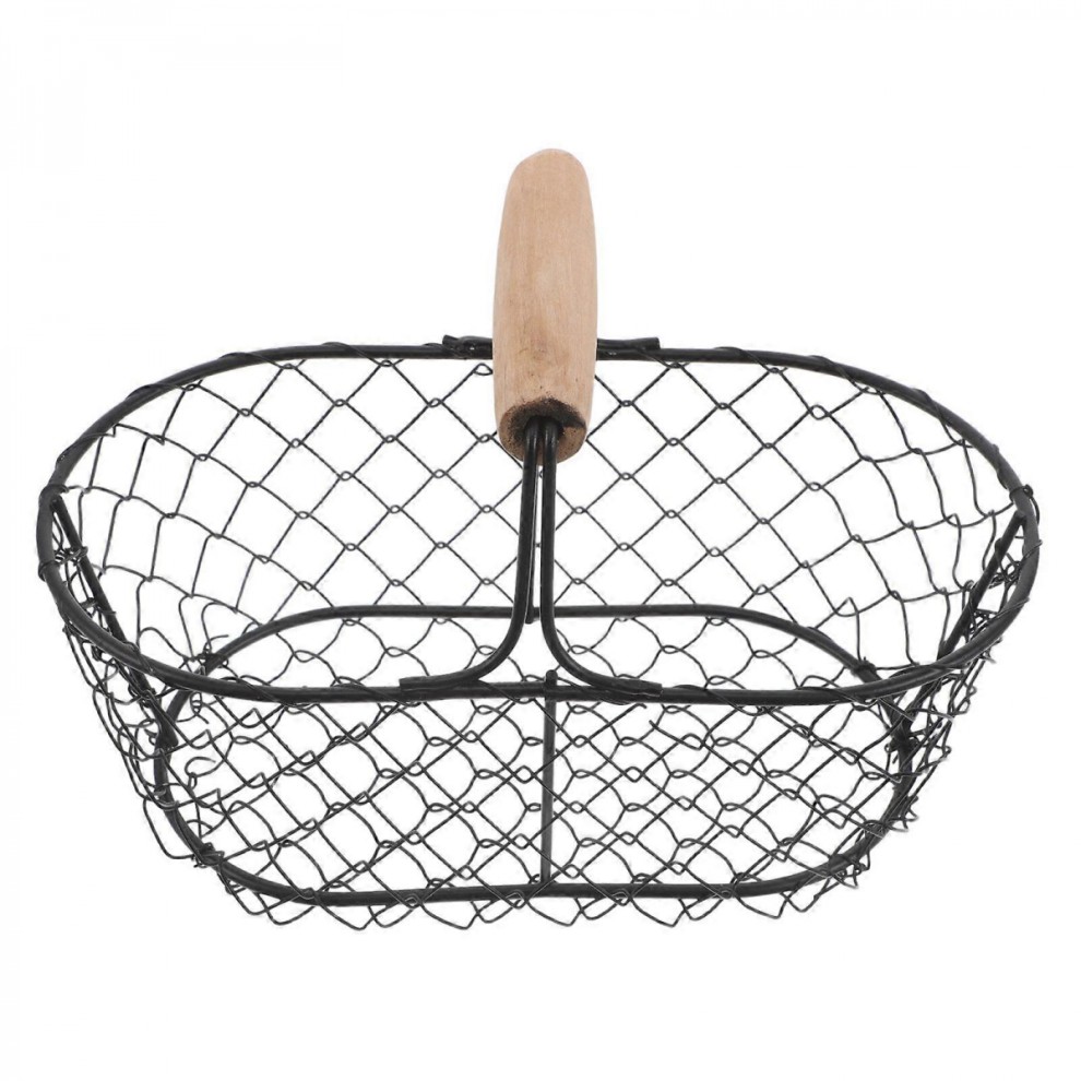 Black 23.00X13.00x8.50cm Chicken Egg Basket - Wire Collecting Basket With Metal Handle - Countertop Fruit Storage Holder - Vintage Farmhouse Kitchen 3131741375304