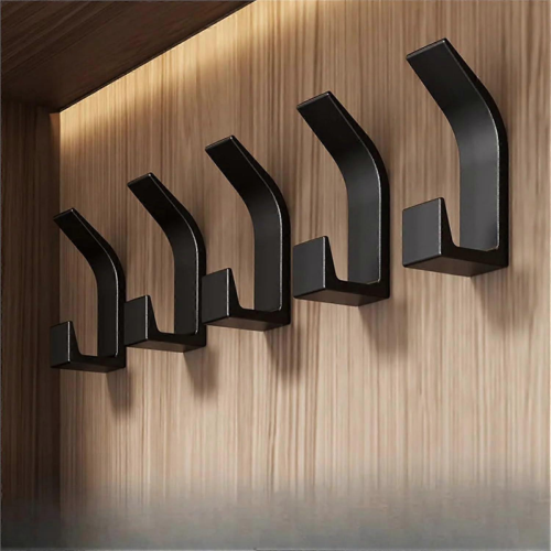 Adhesive Wall Hooks 5pcs Strong No Drill Hold for Bathroom Kitchen Clothes Towels Black 1