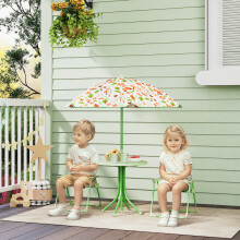 AIYAPLAY Kids Garden Table and Chair Set Outdoor Patio Set w/ Parasol, Green