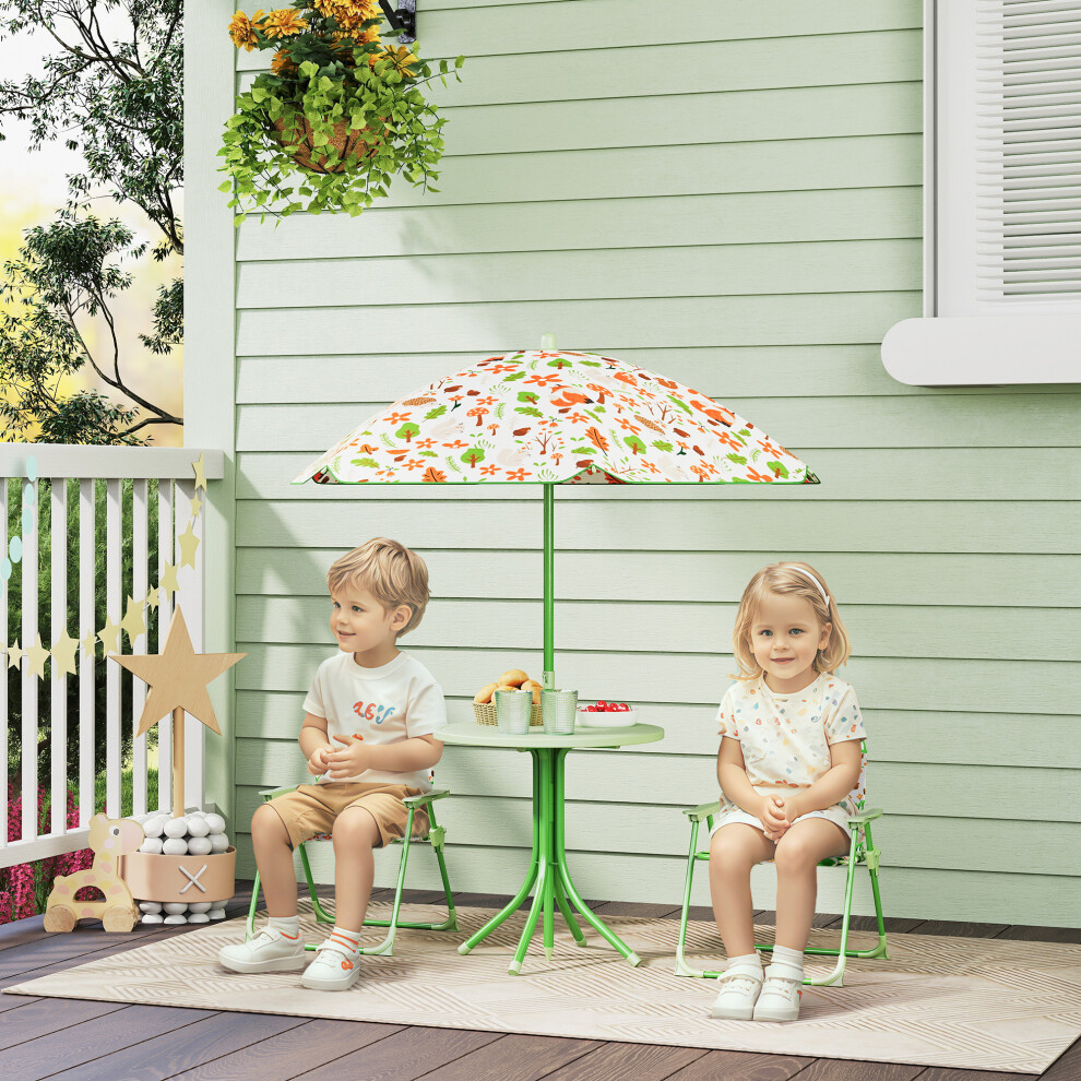 Aiyaplay Kids Garden Table And Chair Set Outdoor Patio Set W/ Parasol, Green