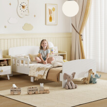 AIYAPLAY Kids Toddler Bed Frame with Safety Side Rails for 3-8 Years, White