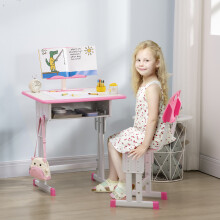 HOMCOM Kids Desk and Chair Set w/ Drawer, Book Stand, Pen Slot, Pink