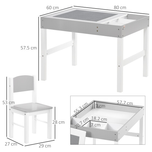 Homcom HOMCOM kids Table and Chair Set 2 in 1 Activity Play Table for Bricks w/Storage 2