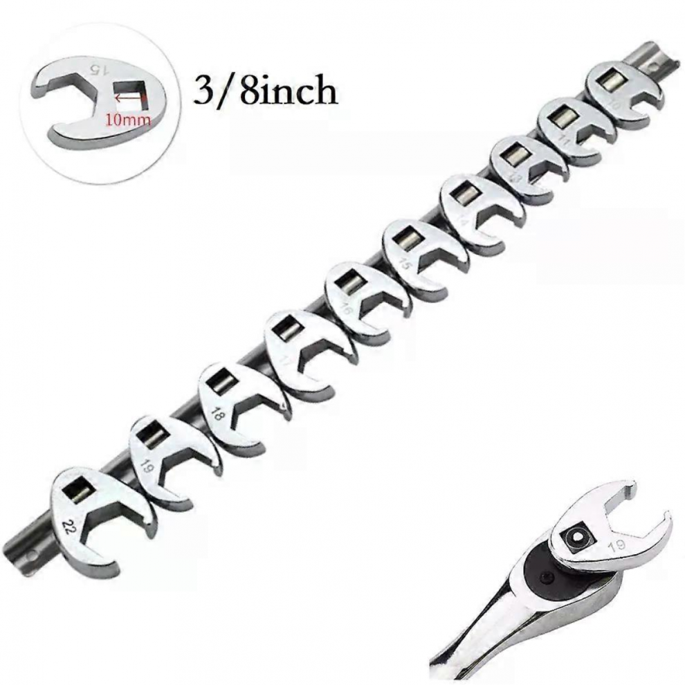 10Pcs 10-22Mm Crowfoot Wrench Set 3/8Inch Drive Metric Foot Open End Spanner Movable Open Ratchet Wrench Hand Tools 5008878102890