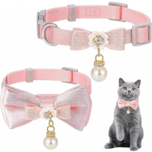 2 Pcs Cat Collar with Bow Cat Collar Breakaway Adorable Pink Cats Bows & Accessories Adjustable Cute Kitten Collars with Pearl Pendant for Girl Cats