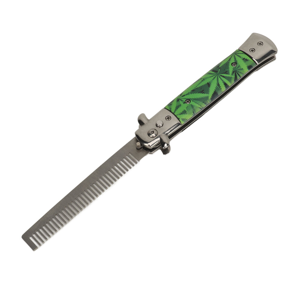 Spring Comb with Folding Design, Stainless Steel Foldable Pocket Comb with Automatic Switchblade Hair Comb Function, Oil Hair Comb with Round Comb Te