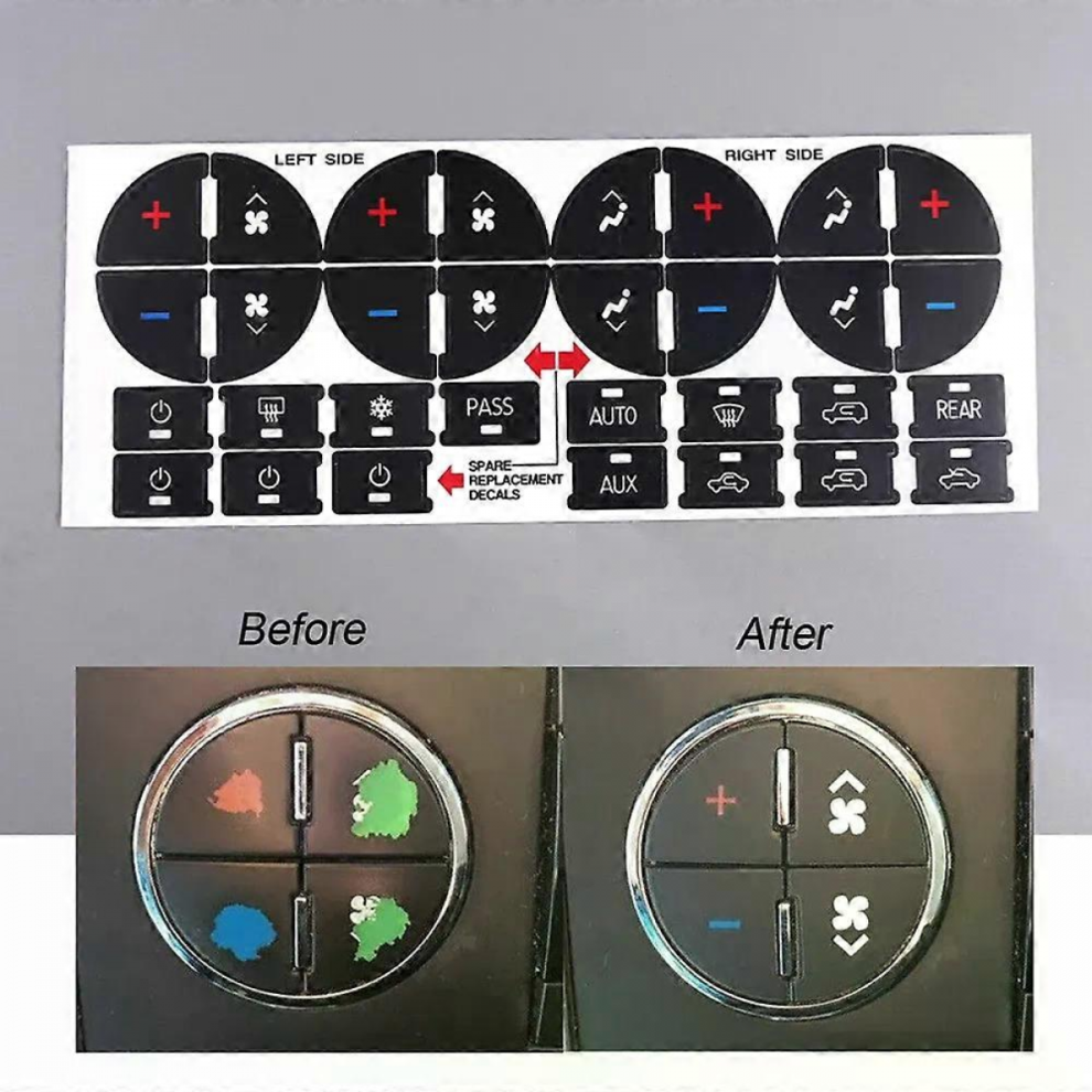 2Pcs Car Ac Dash Button Pvc Sticker Dash Board Decal Repair For Buick Enclave Chevy Avalanche Silverado Tahoe Gmc Acadia Sierra 5008878104054