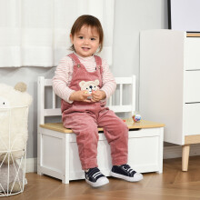 HOMCOM 2 In 1 Wooden Toy Box, Seat Bench Storage Chest w/ Pneumatic Rod
