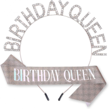 WLLHYF Birthday Queen Sash Crystal Headband Set Rhinestone Tiara Bling Glitter Crowns Hair Band Princess Tiara Sweet Happy Birthday Decorations Access