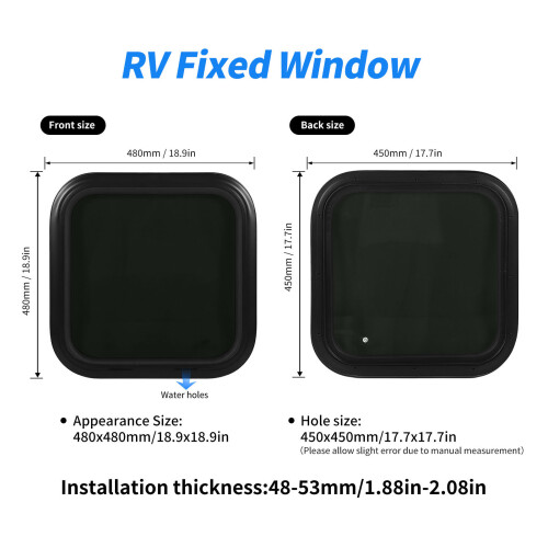 450x450mm Rounded Black Glass RV Fixed Window for Camper Caravan 1