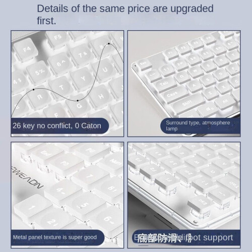([Mute 3-Piece Set] Silver White-Blue Light Mute Mouse Gaming Headset) Mute Wired Keyboard 2
