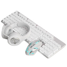 ([3-Piece Set] White-White Light Mute Mouse Gaming Headset) Mute Wired Keyboard