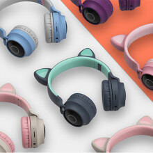 Leuchtende Katzenohr-Kopfhörer mit 7 Farben atmungsaktivem Licht, Bluetooth 5.0, MP3, FM, wiederaufladbar mit 400 mAh