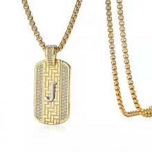 Collana iniziale, ciondolo con lettera in acciaio inossidabile dorato, catena quadrata con diamanti, regalo per uomo, compleanno, anniver