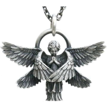 Halsketting met vleugels, verzilverde hanger, handgemaakte serafijnen gebedshanger, beschermende ketting, lange ketting met vleugelhan