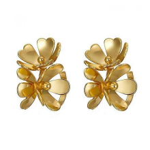 French Retro Flower Earrings For Women Romantic Metal Gold Color Floral Stud Earrings Female Party Jewerly Jewelry Gifts