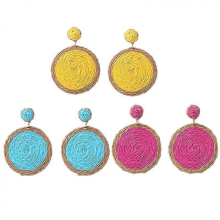 Earrings Boho Raffia Earrings for Women Handmade Rattan Ball Disc Dangle Drop Earrings Vacation Summer Accessory Jewelry Gifts 3PCS