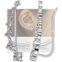 Earrings Women's Cartilage 7 Crystals Ear Clip S925 Sterling Silver Earrings with Cubic Zirconia CZ Hypoallergenic Piercing Gift