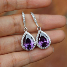 Gorgeous Women Drop Earring Cubic Zircon Wedding Jewelry Gift,set of 3pairs-white,blue,purple