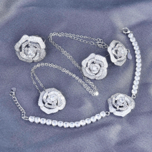Camellia Flower Earrings,Rings, pendants, necklaces Sterling Silver Camellia Stud Earrings Cubic Zirconia Flower Jewelry for Women Gir