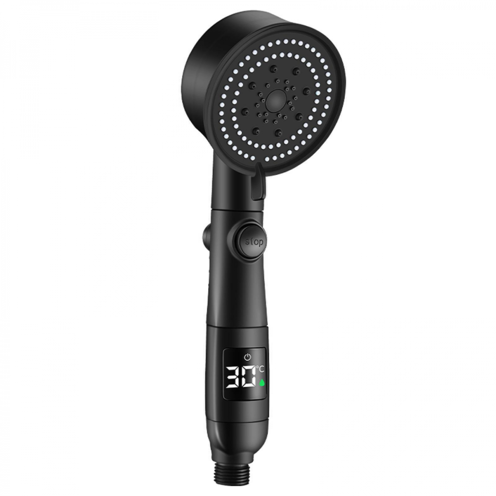 High-Pressure Handheld Shower Head With Lcd Temperature Display, 5 Spray Modes, Water-Saving Design, Pause Function, Easy Installation 9408048926107