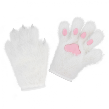 Winterhandschuhe mit Tierpfoten – Thermoplüsch-Cosplay-Krallen, dick gefüttert, bewegliche Pfote für kaltes Wetter – weiß