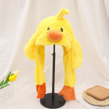 Yellow Duck Hat Plush Ear Moving Jumping Hats Long Soft Cute Animal Hat Pop Up Ears Easter Cap Dress Up Cosplay
